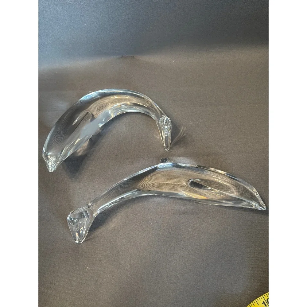 Baccarat Crystal Dolphin Figurine Set of 2 Clear French Art Glass Paperweights